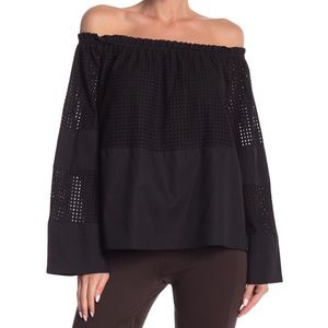 Vertigo Off The shoulder Eyelet Bell Sleeve Top XS